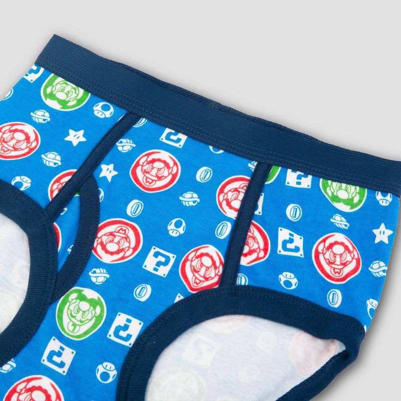 slide 3 of 5, Boys' Mario 5pk Underwear - 4: Super Mario Classic Patterns Briefs, Cotton, Full Waistband Elastic, 5 ct