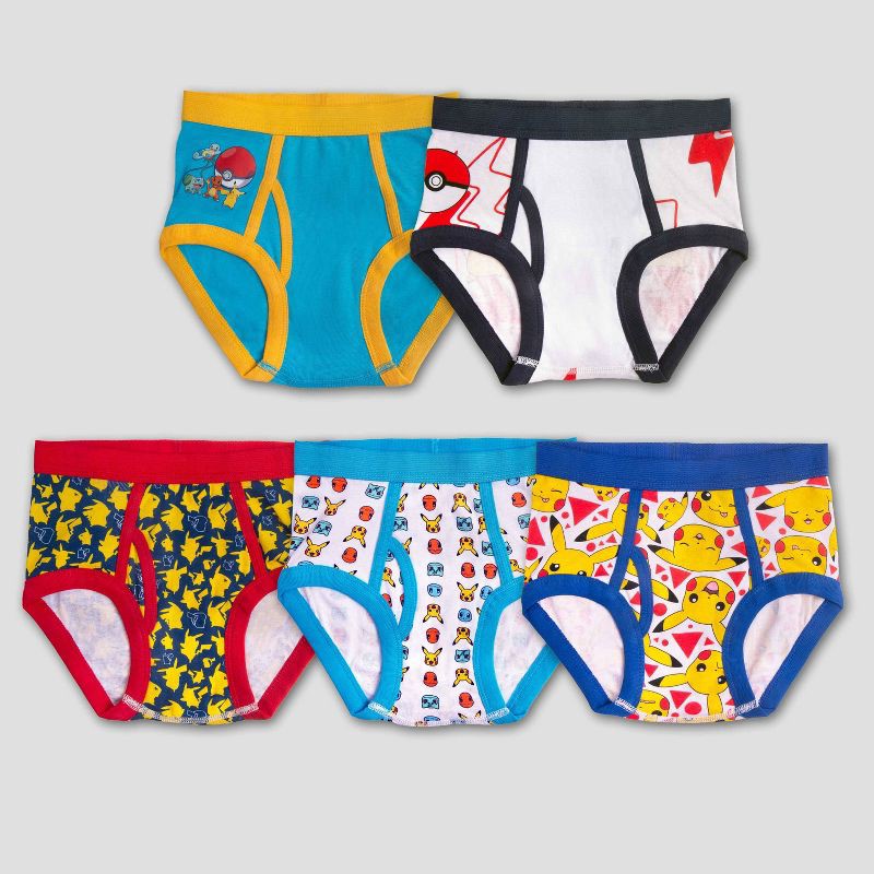 slide 1 of 3, Boys' Pokemon 5pk Underwear - 8: Pikachu Boxer Briefs, Mid Rise, Full Waistband Elastic, 5 ct