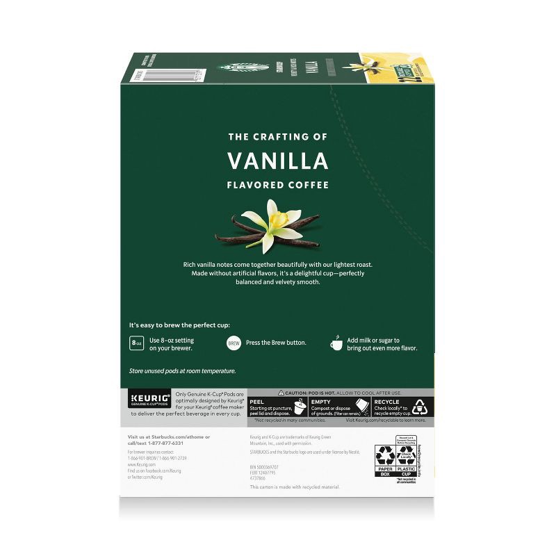 slide 2 of 8, Starbucks Vanilla Flavor Light Roast Keurig K-Cup Coffee Pods - 22ct, 22 ct