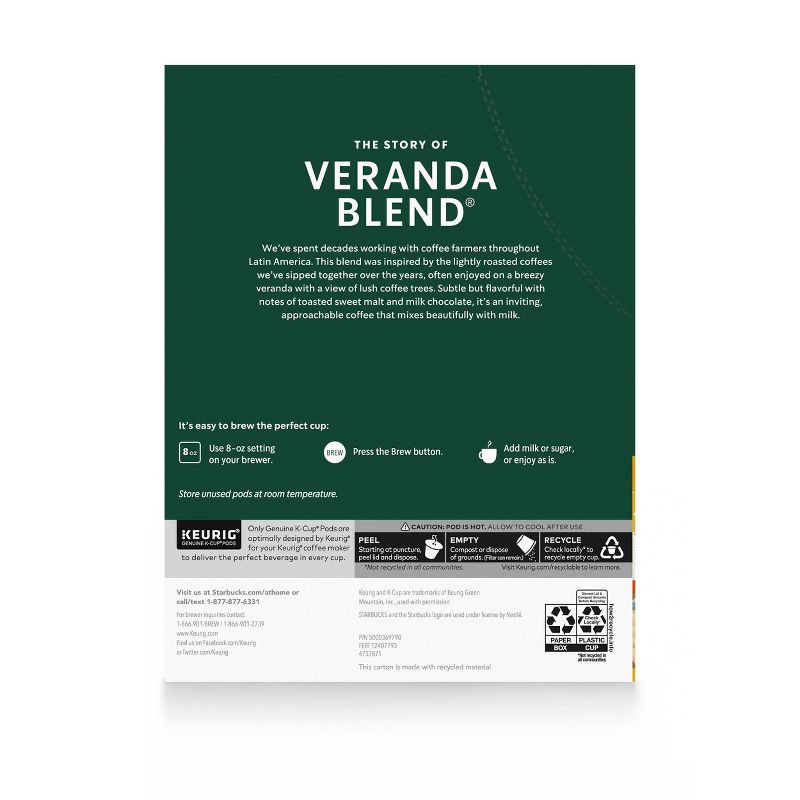 slide 2 of 8, Starbucks Veranda Blend Blonde Light Roast Keurig K-Cup Coffee Pods - 22ct, 22 ct