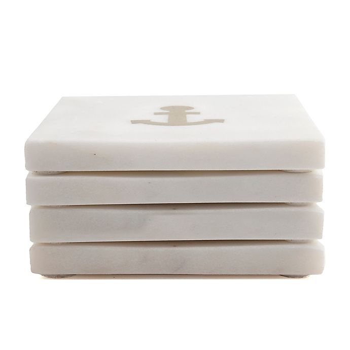 slide 2 of 2, Thirstystone Anchor Marble Square Coasters - Gold/White, 4 ct