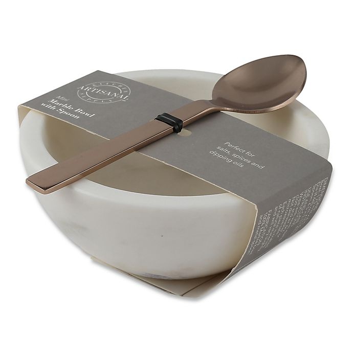 slide 2 of 2, Artisanal Kitchen Supply Marble Salt Bowl & Spoon Set - White/Gold, 2 ct