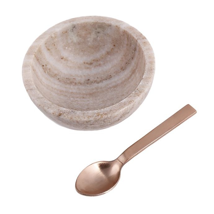 slide 3 of 5, Artisanal Kitchen Supply Sand Marble Salt Bowl and Spoon Set, 2 ct