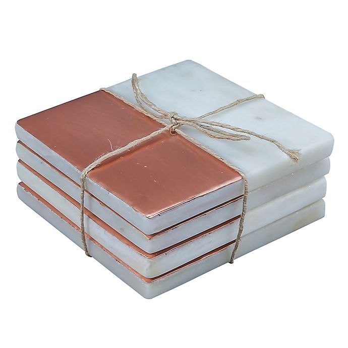 slide 1 of 1, Thirstystone Square Copper Plated Marble Coaster - White, 4 ct