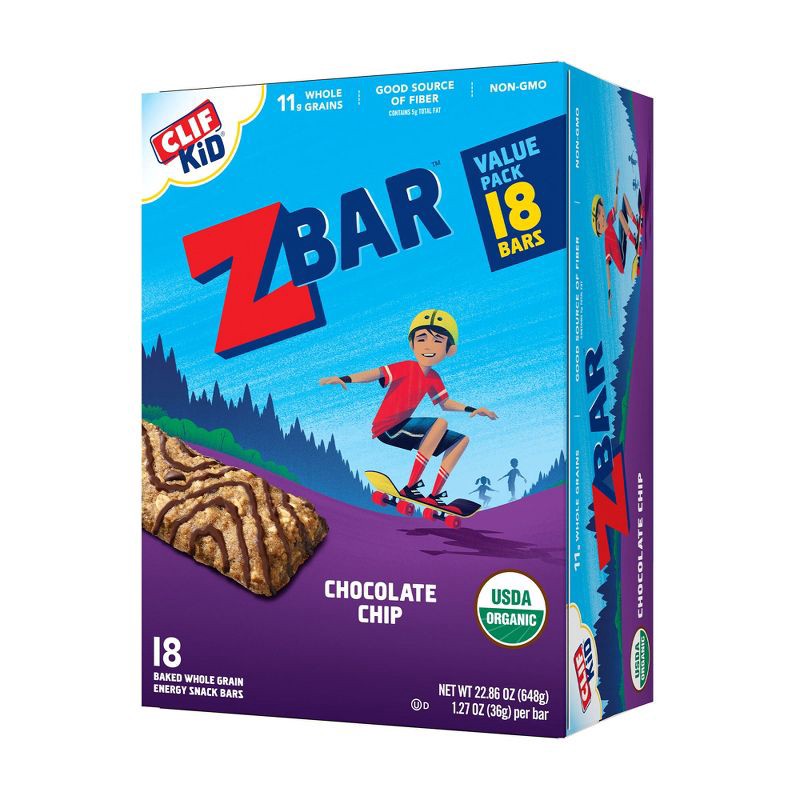 slide 10 of 10, CLIF Kid ZBAR Organic Chocolate Chip Snack Bars - 22.86oz/18ct, 22.86 oz, 18 ct