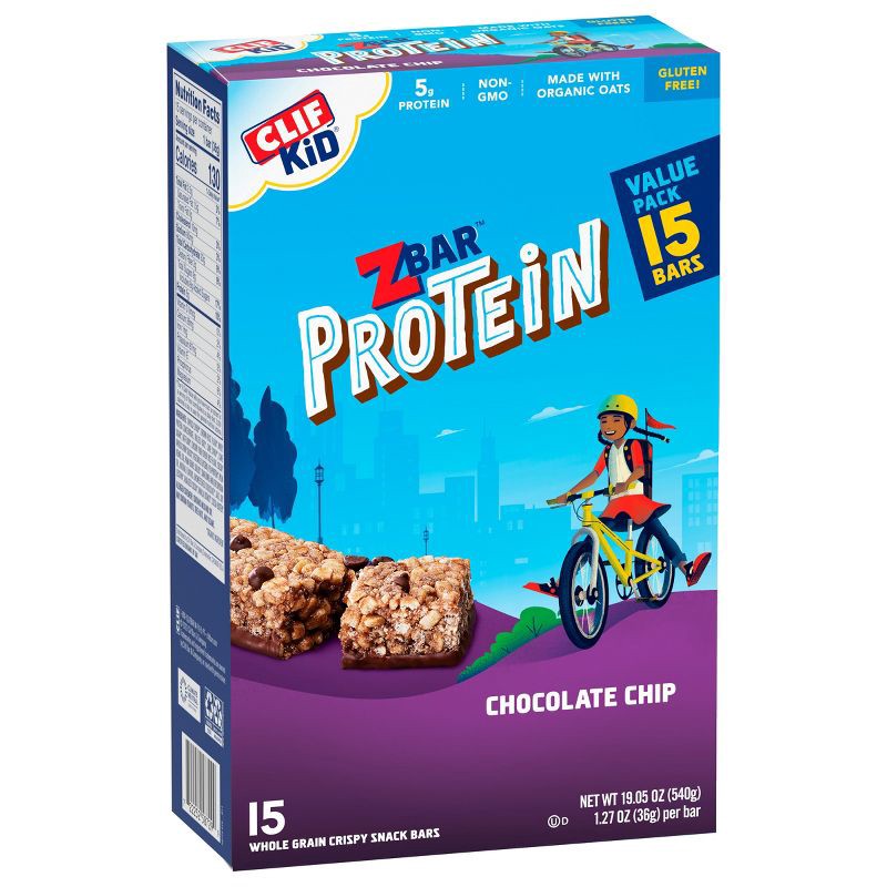 slide 6 of 8, CLIF ZBAR PROTEIN CLIF Kid ZBAR Protein Chocolate Chip Snack Bars - 19oz/15ct, 19 oz, 15 ct