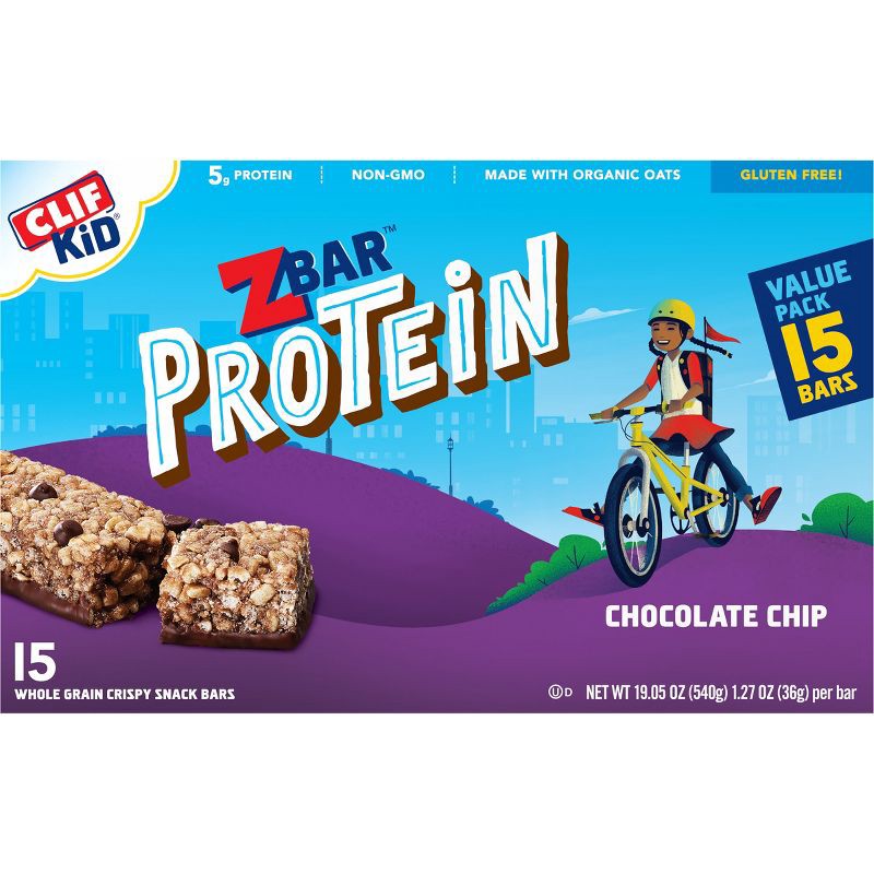 slide 7 of 8, CLIF ZBAR PROTEIN CLIF Kid ZBAR Protein Chocolate Chip Snack Bars - 19oz/15ct, 19 oz, 15 ct