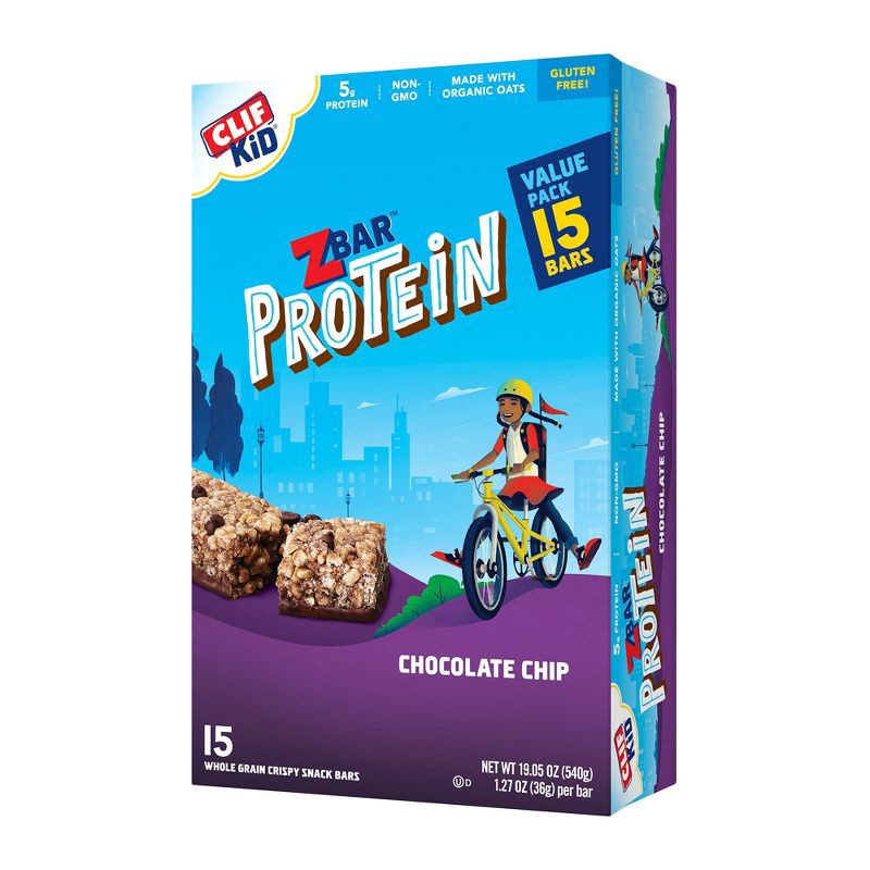 slide 1 of 8, CLIF ZBAR PROTEIN CLIF Kid ZBAR Protein Chocolate Chip Snack Bars - 19oz/15ct, 19 oz, 15 ct