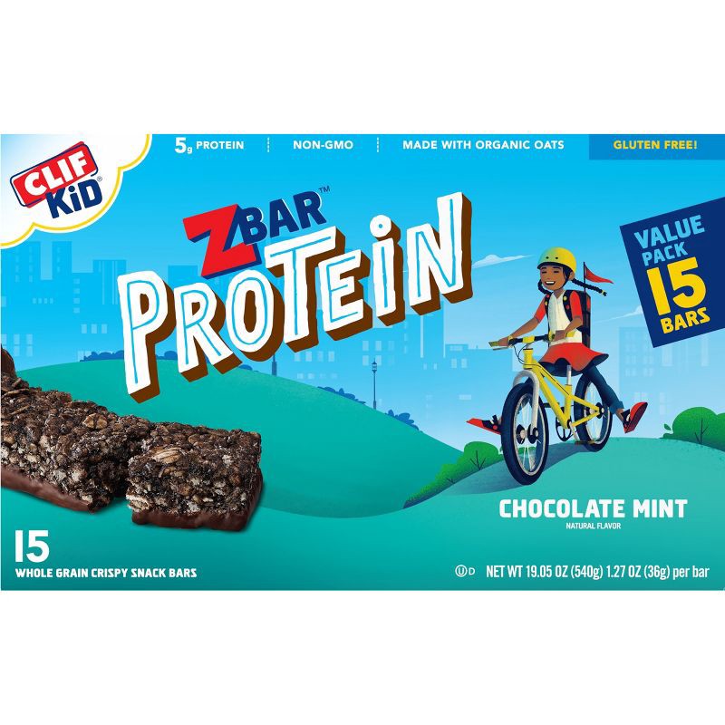 slide 5 of 7, CLIF ZBAR PROTEIN CLIF Kid ZBAR Protein Chocolate Mint Snack Bars - 19.05oz/15ct, 19.05 oz, 15 ct