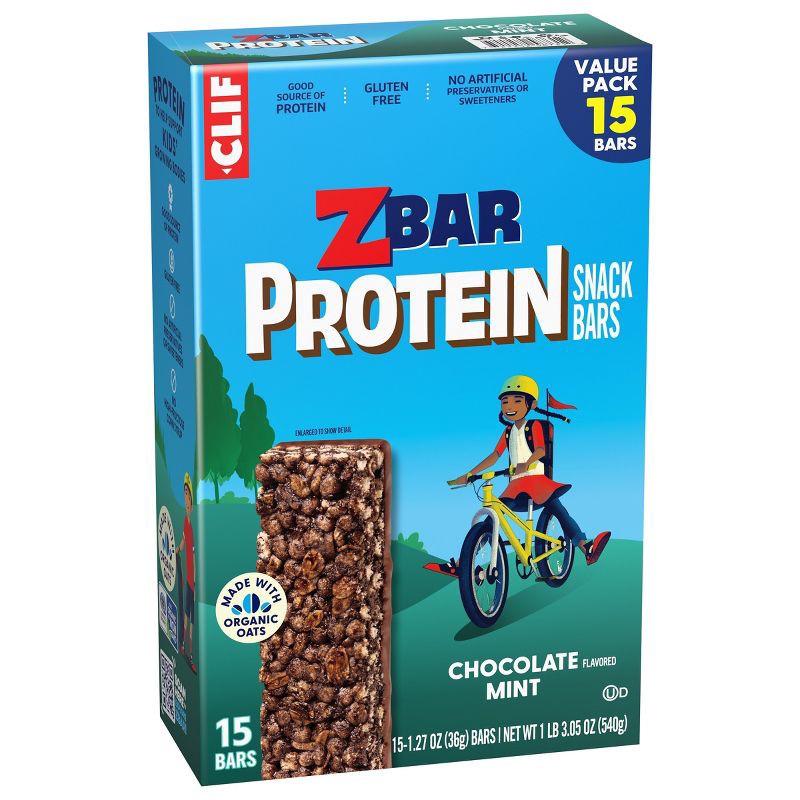 slide 9 of 14, CLIF KID ZBAR PROTEIN Chocolate Mint Granola Bar Made with Organic Oats - 5g Protein - 19.05oz/15pk, 5 gram, 19.05 oz, 15 ct