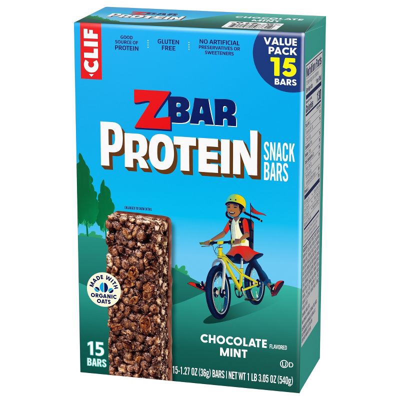 slide 10 of 14, CLIF KID ZBAR PROTEIN Chocolate Mint Granola Bar Made with Organic Oats - 5g Protein - 19.05oz/15pk, 5 gram, 19.05 oz, 15 ct