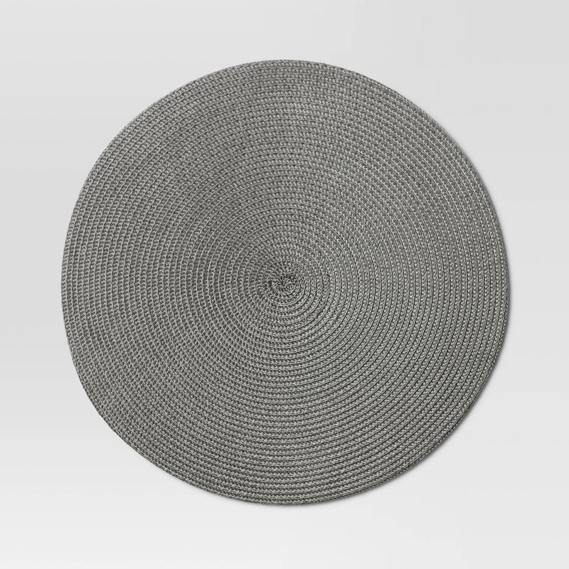 slide 1 of 3, Polyround Charger Placemat Dark Gray - Threshold™: Round Table Decor, Traditional Style, Spot Clean, 15" Diameter, 1 ct