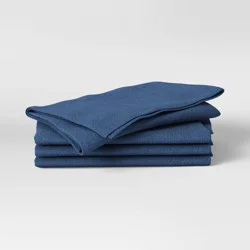 4pk Cotton Easy Care Napkins Blue - Threshold™: Traditional Solid Cloth Kitchen Textiles, 18"x18", Machine Washable