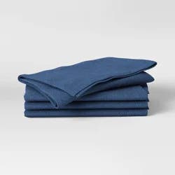 4pk Cotton Easy Care Napkins Blue - Threshold™: Traditional Solid Cloth Kitchen Textiles, 18"x18", Machine Washable