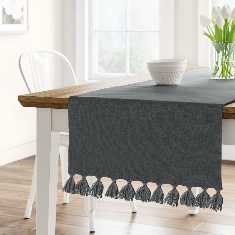 slide 2 of 4, 72" x 14" Cotton Textured Runner Gray - Threshold™: Traditional Solid Tablecloth, Machine Washable, 1 ct