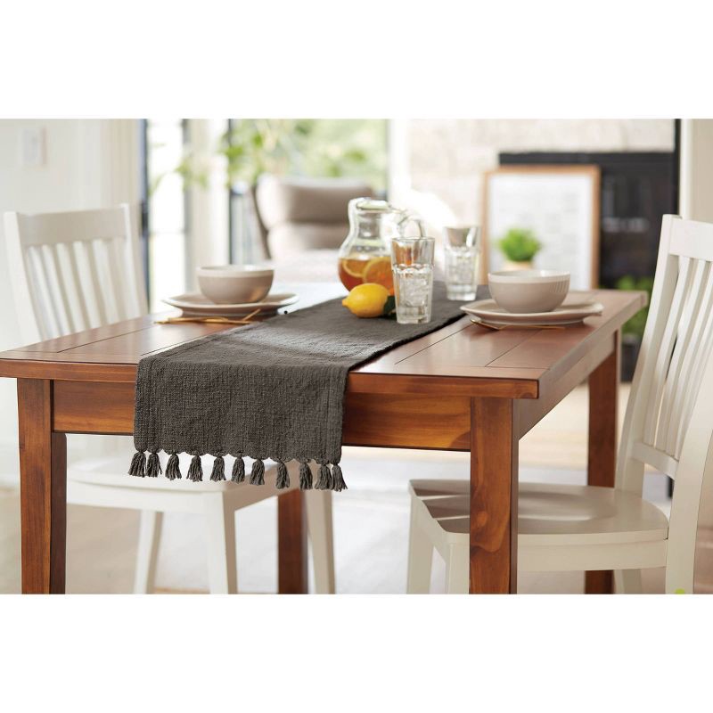 slide 4 of 4, 72" x 14" Cotton Textured Runner Gray - Threshold™: Traditional Solid Tablecloth, Machine Washable, 1 ct
