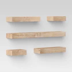 Set of 5 Wall Shelf Natural - Threshold™: Modern MDF Floating Shelving, Includes Mounting Hardware