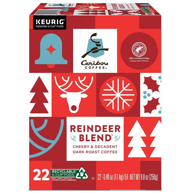 slide 2 of 9, Caribou Coffee Reindeer Blend Keurig K-Cup Coffee Pods - Dark Roast - 22ct/8.9oz, 22 ct; 8.9 oz