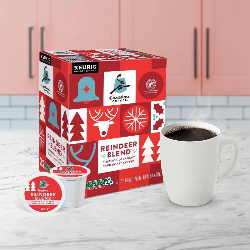 slide 5 of 9, Caribou Coffee Reindeer Blend Keurig K-Cup Coffee Pods - Dark Roast - 22ct/8.9oz, 22 ct; 8.9 oz