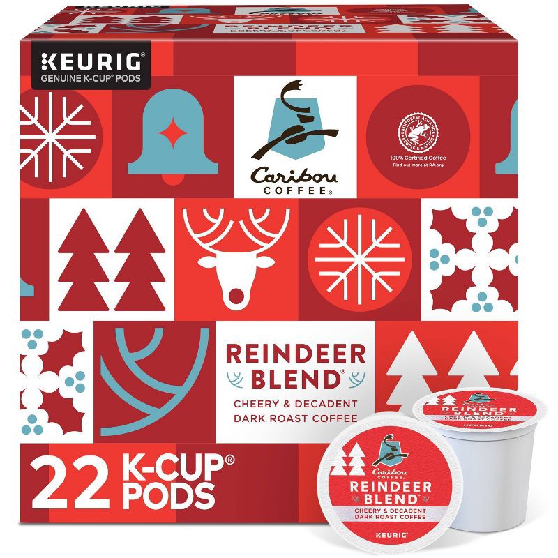 slide 1 of 9, Caribou Coffee Reindeer Blend Keurig K-Cup Coffee Pods - Dark Roast - 22ct/8.9oz, 22 ct; 8.9 oz