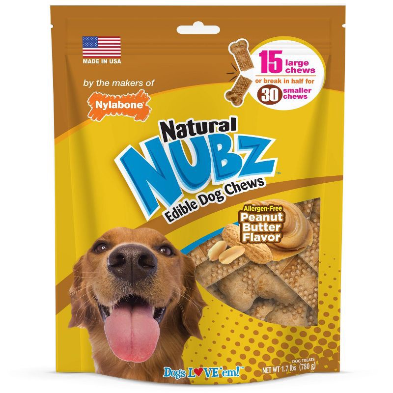 slide 1 of 5, Nylabone Nubz Peanut Butter Large Chews Dog Treats - 1.7lb/15ct, 1.7 lb, 15 ct