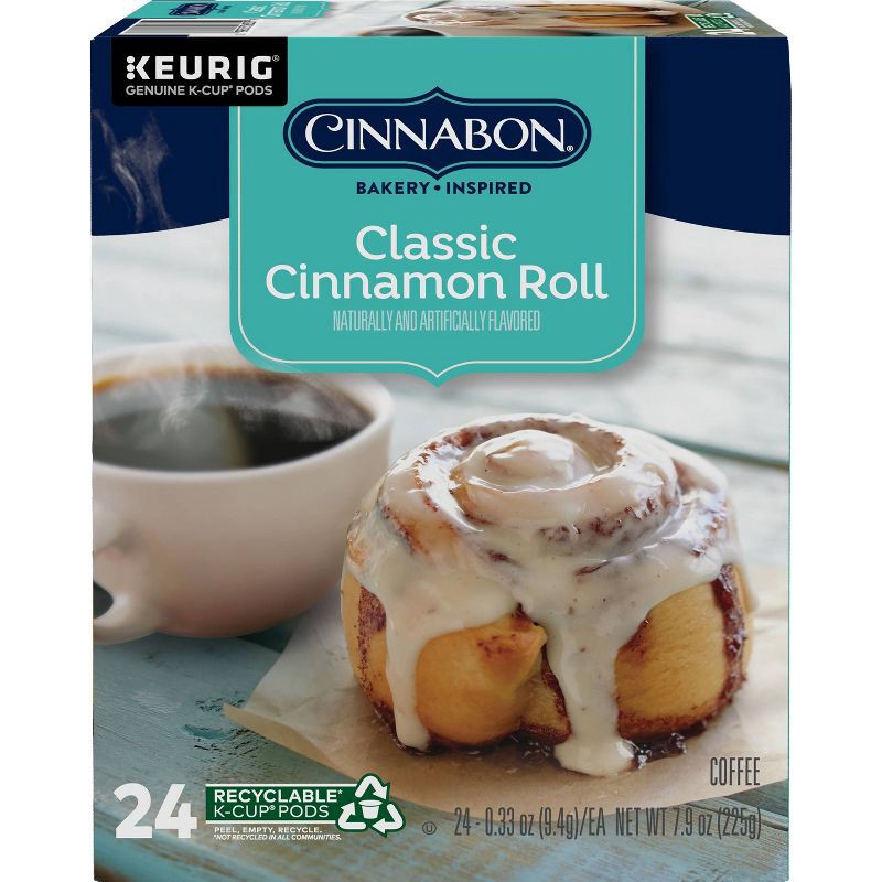 slide 2 of 8, Cinnabon Classic Cinnamon Roll Flavored Light Roast Keurig K-Cup Coffee Pods - 24ct, 24 ct