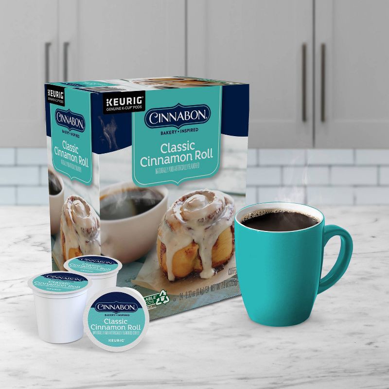 slide 4 of 8, Cinnabon Classic Cinnamon Roll Flavored Light Roast Keurig K-Cup Coffee Pods - 24ct, 24 ct