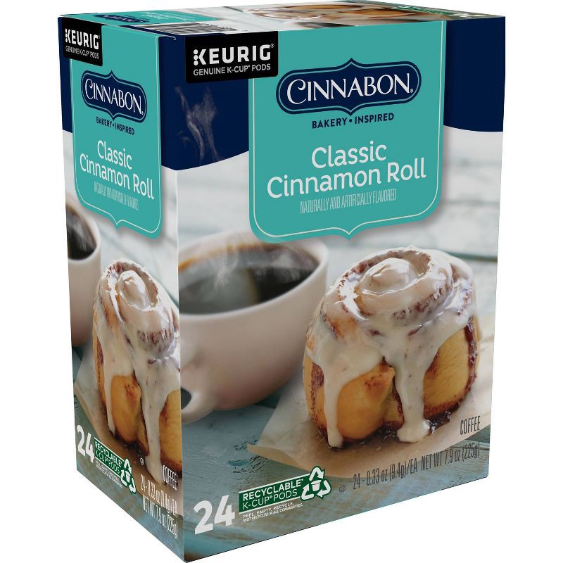 slide 6 of 8, Cinnabon Classic Cinnamon Roll Flavored Light Roast Keurig K-Cup Coffee Pods - 24ct, 24 ct