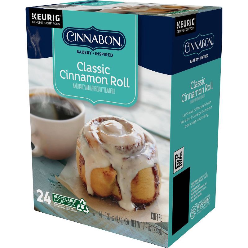 slide 7 of 8, Cinnabon Classic Cinnamon Roll Flavored Light Roast Keurig K-Cup Coffee Pods - 24ct, 24 ct