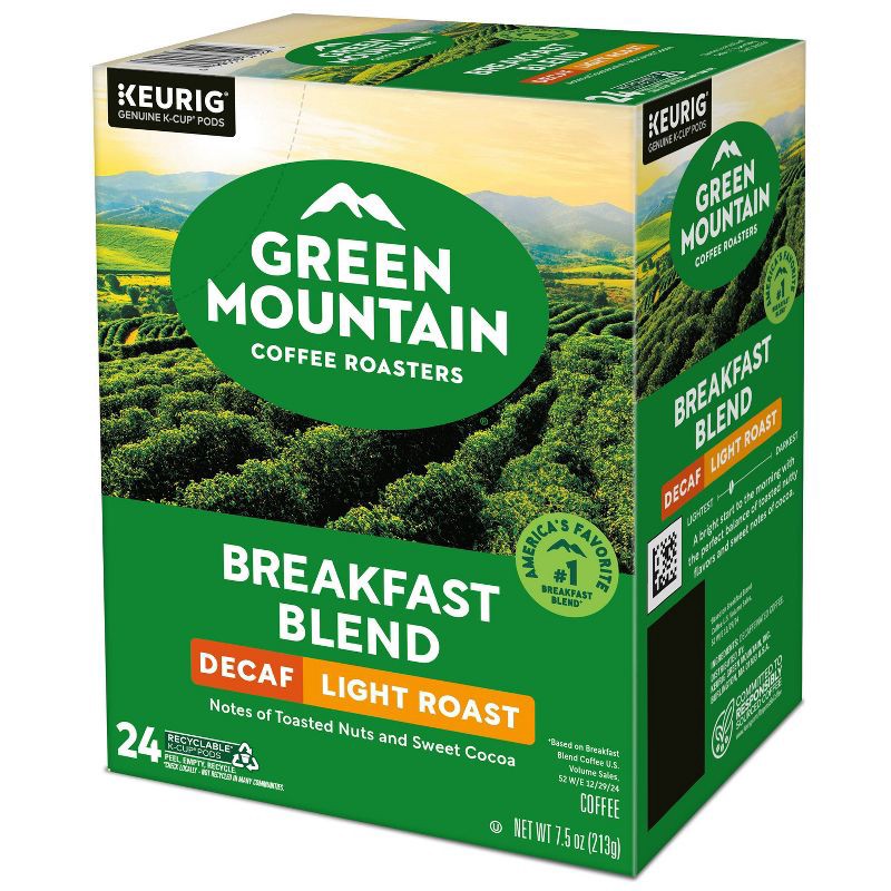 slide 4 of 19, 24ct Green Mountain Coffee Breakfast Blend Decaf Keurig K-Cup Coffee Pods Decaffeinated Light Roast, 24 ct