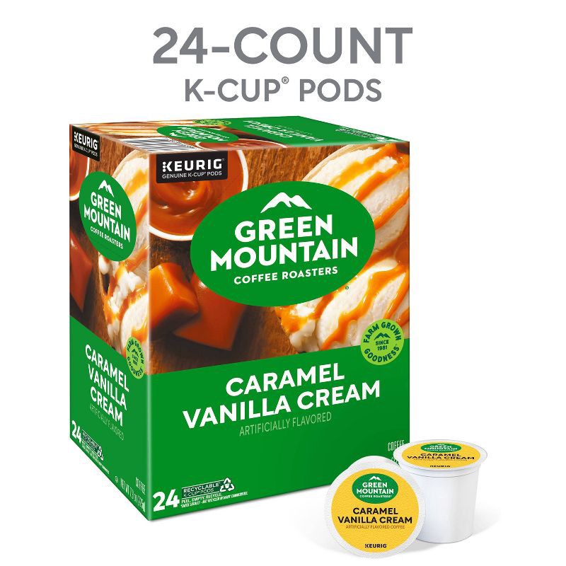 slide 3 of 19, Green Mountain Caramel Vanilla Cream Flavored Keurig K-Cup Light Roast Coffee Pods - 24ct, 24 ct