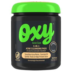 OXY 3-IN-1 Acne Facial Cleansing Pads, Maximum Strength 2% Salicylic Acid Stubborn Acne Treatment, Controls Oil, Unclogs Pores, Smooths & Brightens Skin, Dermatologist Recommended, 90 Pads