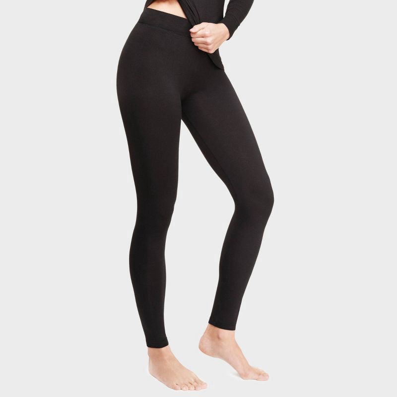 slide 1 of 6, Warm Essentials by Cuddl Duds Women's Smooth Stretch Thermal Leggings - Black L, 1 ct