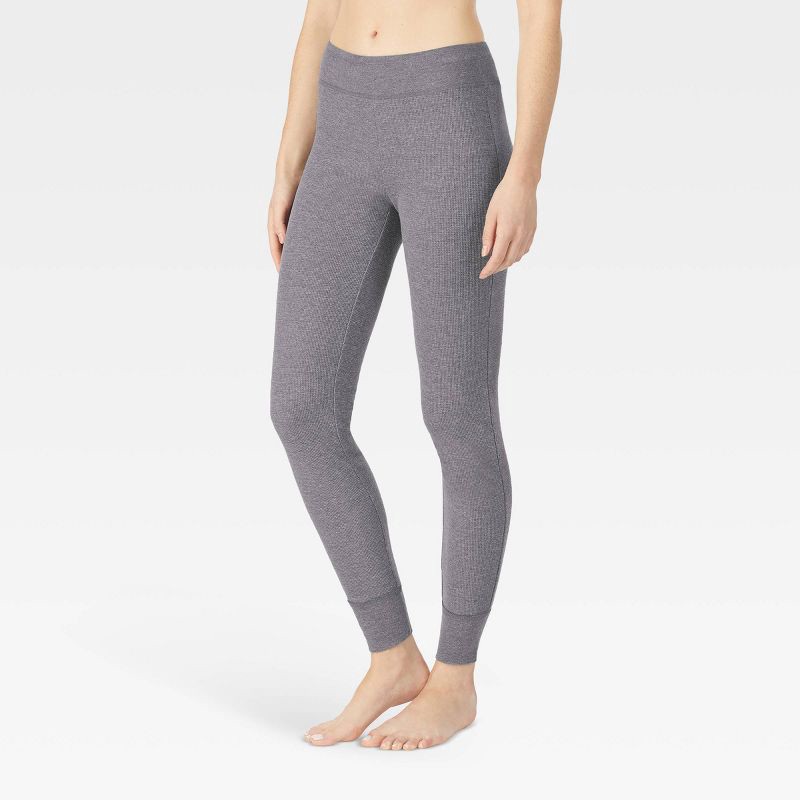 slide 3 of 9, Warm Essentials by Cuddl Duds Women's Waffle Thermal Leggings - Graphite Heather S, 1 ct