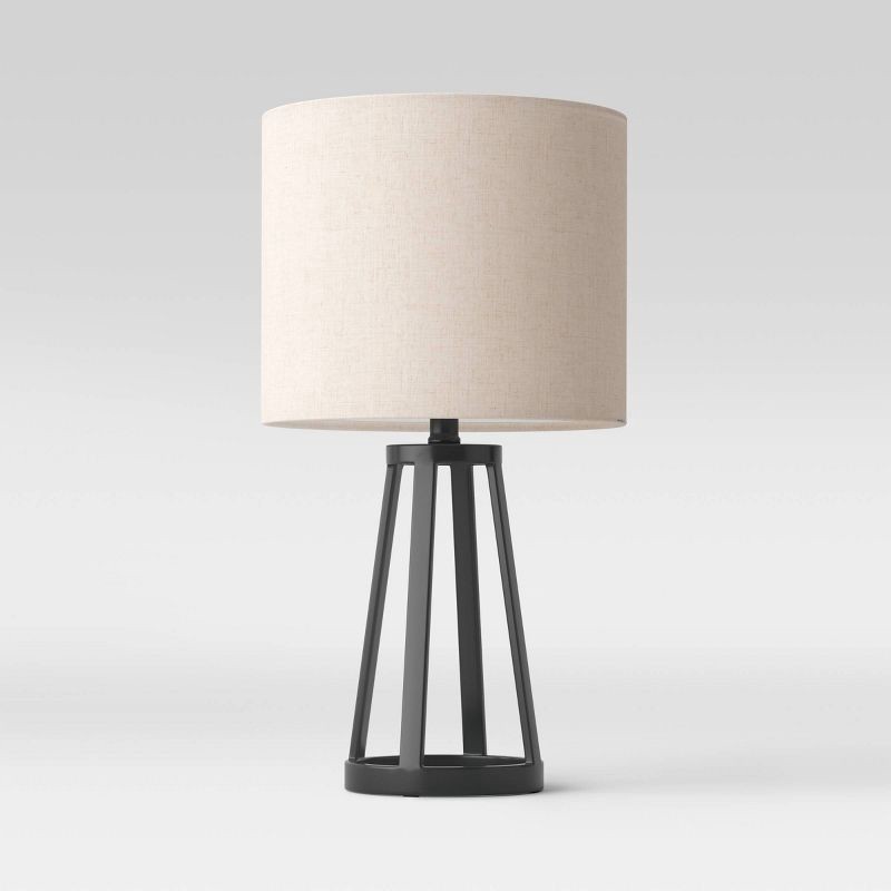 slide 4 of 10, Medium Modern Industrial Assembled Table Lamp Black - Threshold™: UL Listed, Cotton-Linen Shade, Metal Body, No Bulb Included, 1 ct