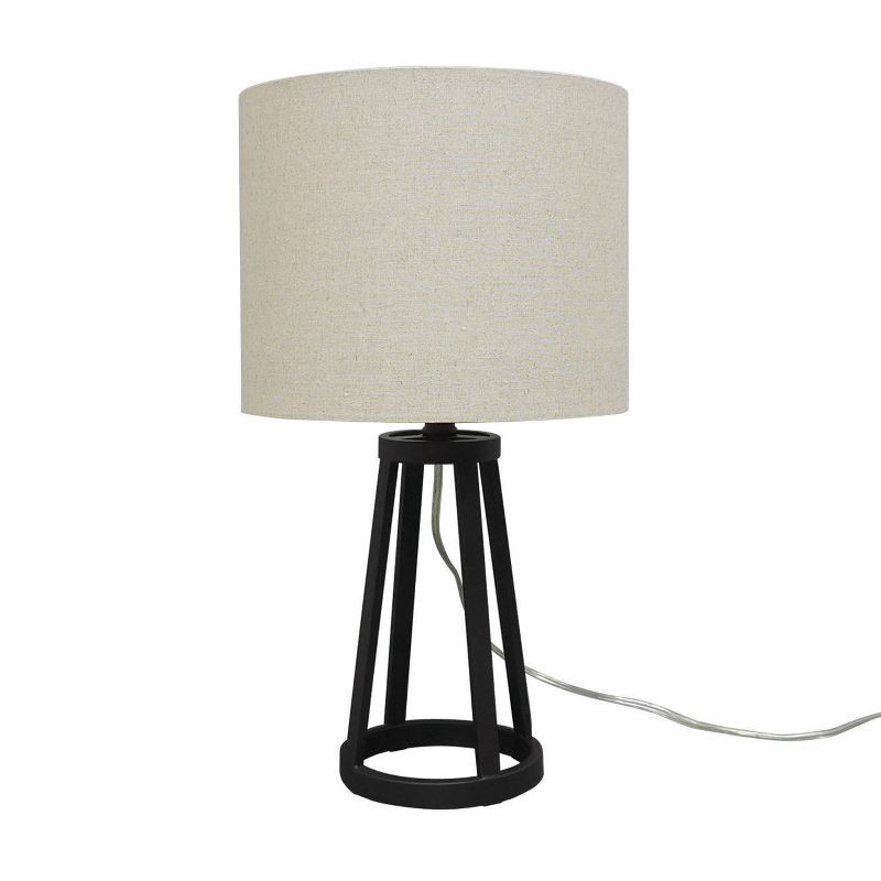 slide 6 of 10, Medium Modern Industrial Assembled Table Lamp Black - Threshold™: UL Listed, Cotton-Linen Shade, Metal Body, No Bulb Included, 1 ct