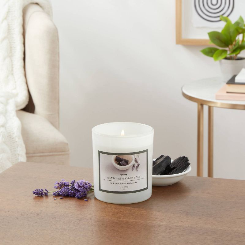 slide 3 of 3, Milky Glass Charcoal & Black Teak Lidded Jar Candle 11oz - Threshold™: Modern Decor Scented Candle, 11 oz