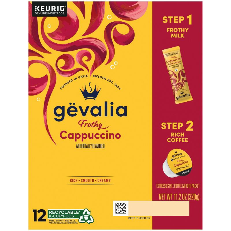 slide 2 of 8, Gevalia Cappuccino Dark Roast Coffee Pods - 12ct, 12 ct