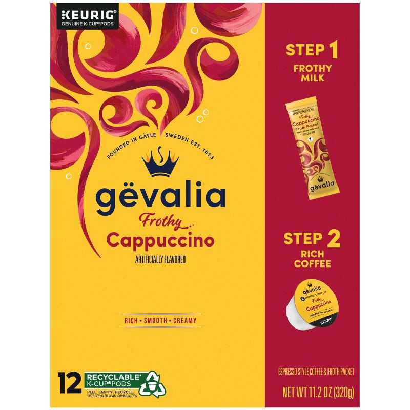 slide 5 of 8, Gevalia Cappuccino Dark Roast Coffee Pods - 12ct, 12 ct