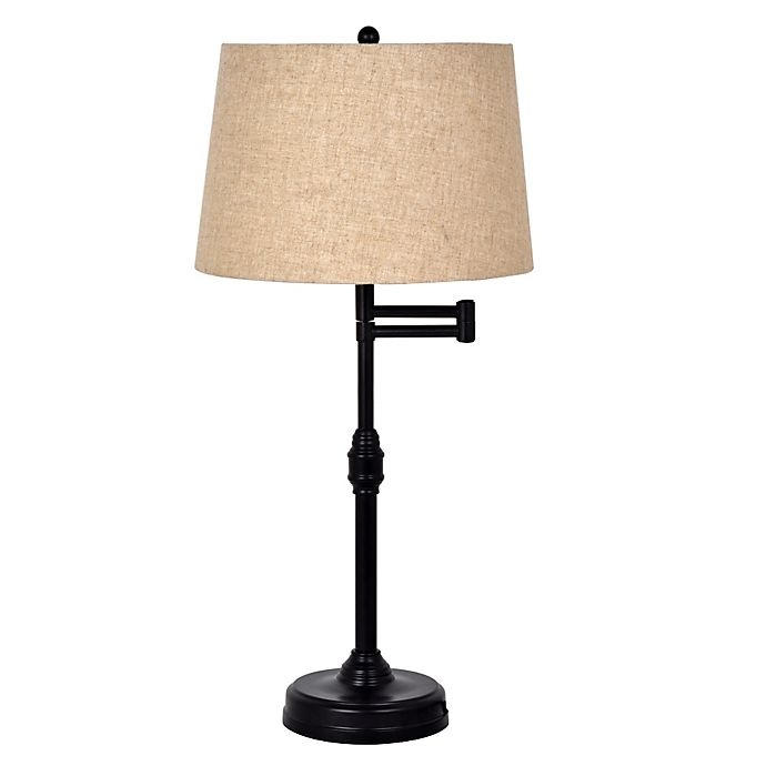 slide 3 of 3, Adesso Julian Swing Arm Table Lamp - Antique Bronze with Fabric Shade, 1 ct