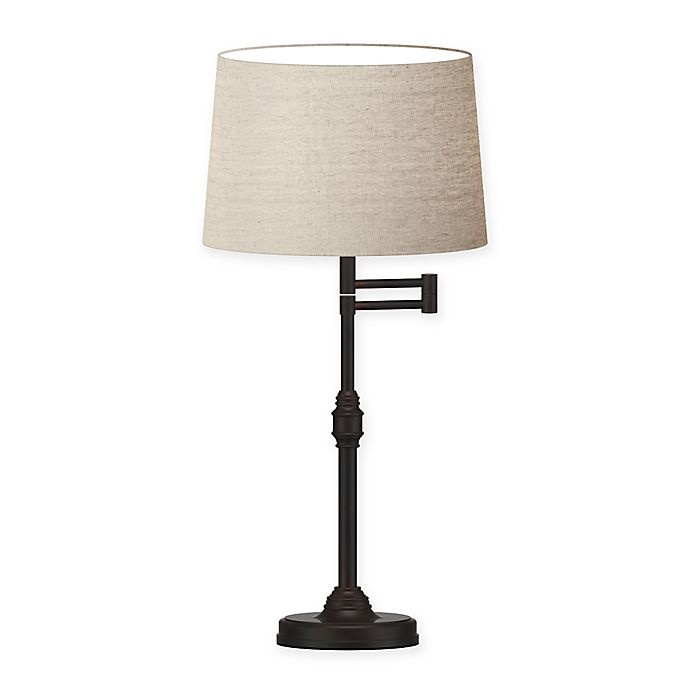 slide 1 of 3, Adesso Julian Swing Arm Table Lamp - Antique Bronze with Fabric Shade, 1 ct
