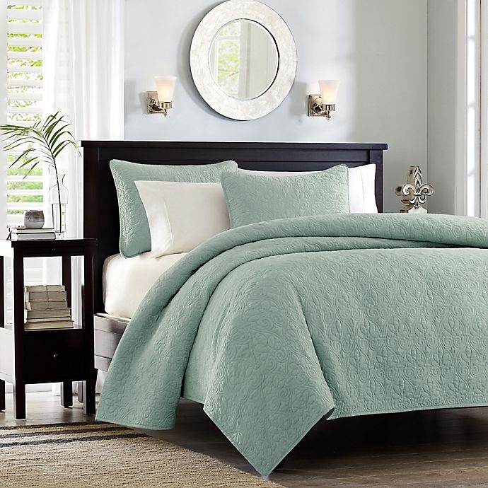 slide 1 of 8, Madison Park Quebec Reversible Full/Queen Coverlet Set - Seafoam, 3 ct