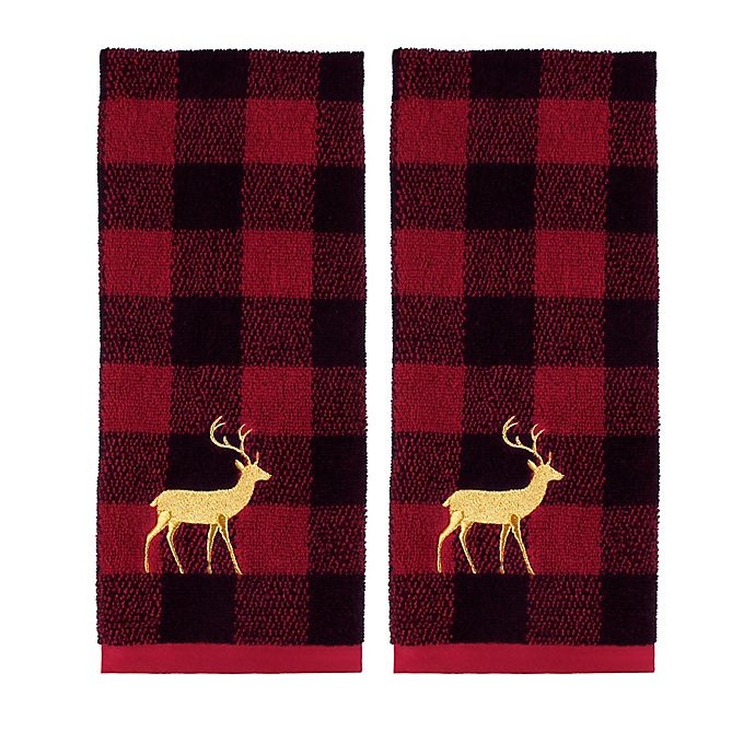 slide 1 of 1, Winter Wonderland Plaid Reindeer Hand Towels, 2 ct