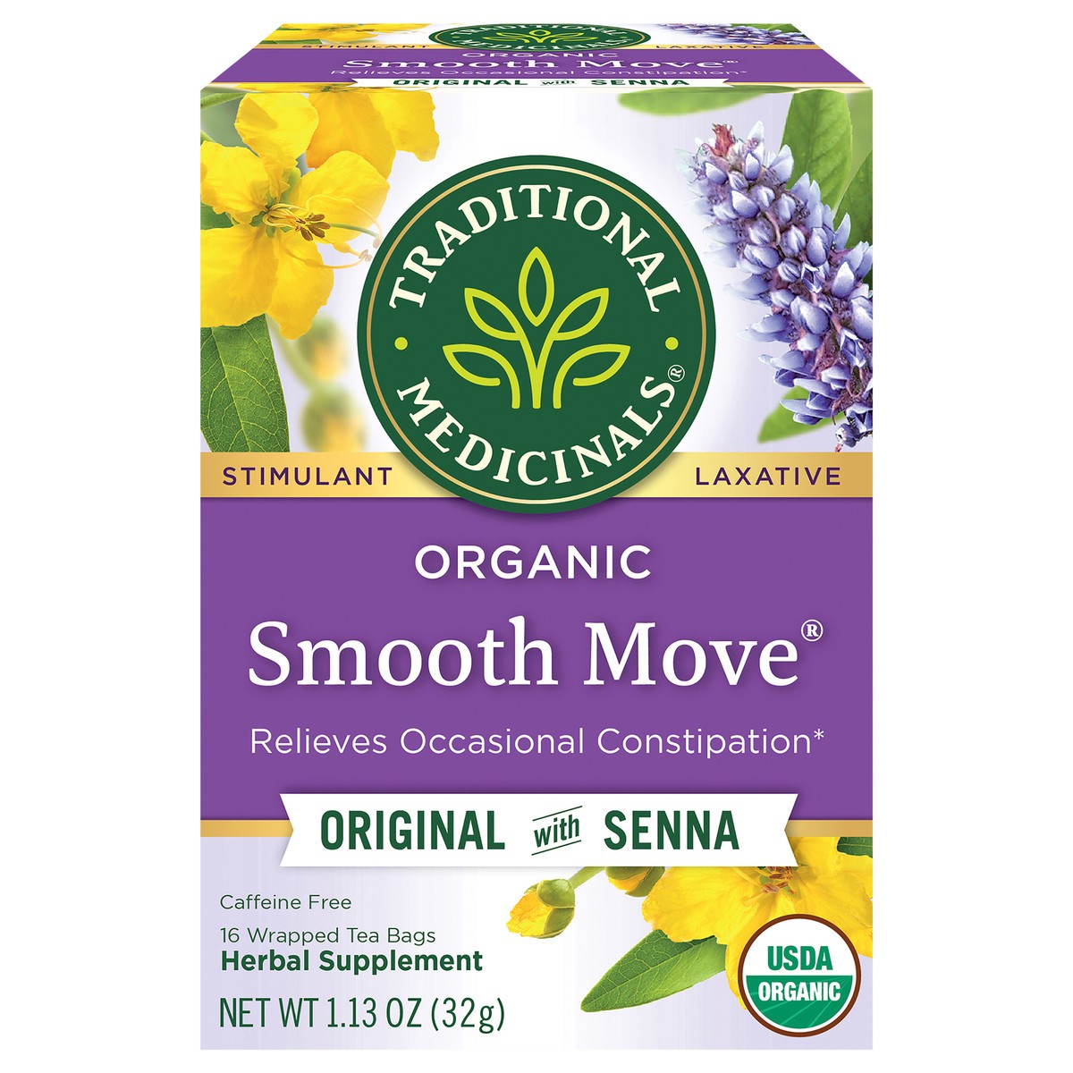 slide 1 of 4, Traditional Medicinals Organic Smooth Move, Caffeine Free Herbal Laxative Tea, 16 ct