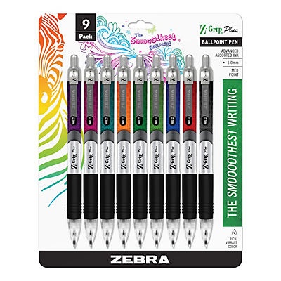slide 1 of 1, Zebra Pen Z-Grip Plus Ball Point Medium Point Pens - Assorted, 9 ct