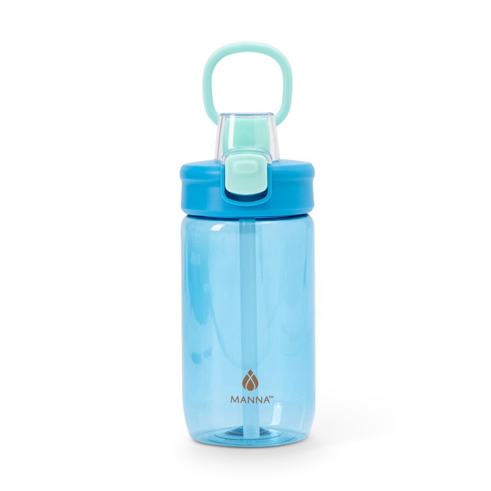 slide 2 of 3, Manna™ Plastic Push Bottle - Blue, 18 oz