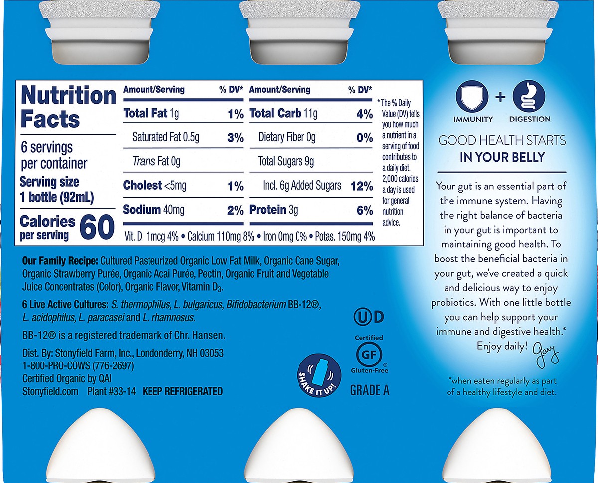 slide 10 of 10, Stonyfield Probiotic Shot Strawberry, 6 ct