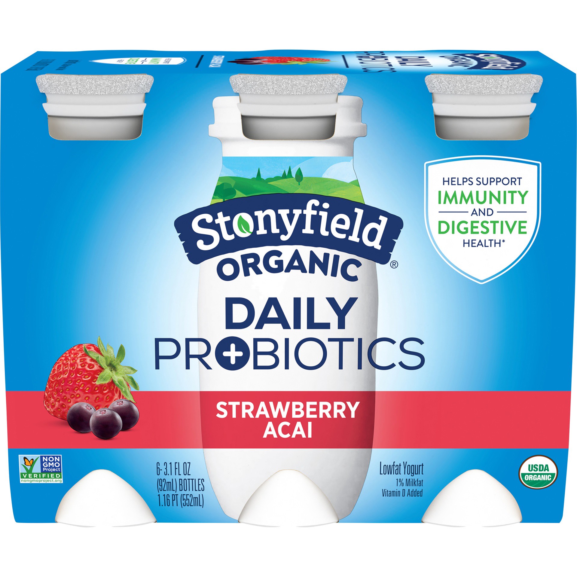 slide 1 of 10, Stonyfield Probiotic Shot Strawberry, 6 ct