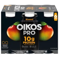 Oikos Pro Shots 10g Protein, Mango Cultured Dairy Drinks, 0g Added Sugar, Convenient High Protein Snacks for School, Office, Gym, 3.1 fl oz Bottles, 6 Count​