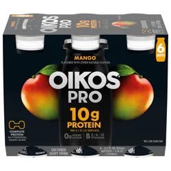 Oikos Pro Shots 10g Protein, Mango Cultured Dairy Drinks, 0g Added Sugar, Convenient High Protein Snacks for School, Office, Gym, 3.1 fl oz Bottles, 6 Count